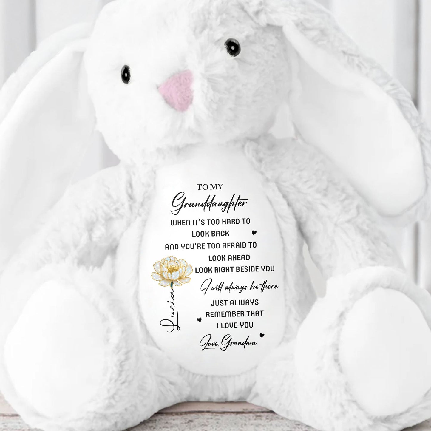 To My Granddaughter I Will Always Be Here With Rose - Personalized Stuffed Bunny - GDT506_BUN