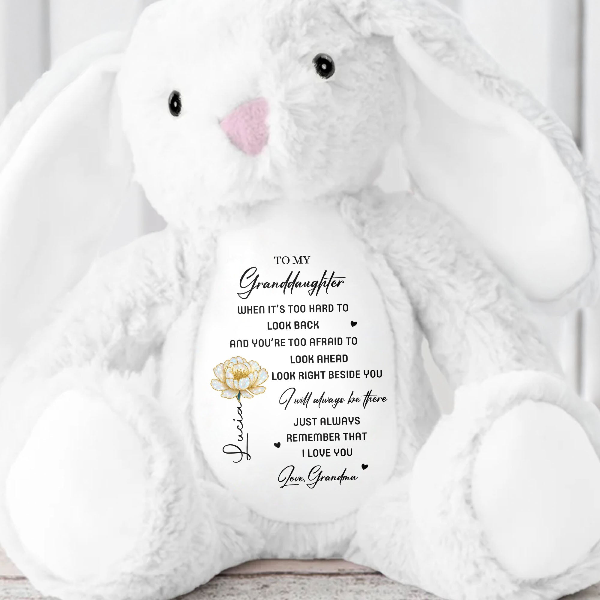 To My Granddaughter I Will Always Be Here With Rose - Personalized Stuffed Bunny - GDT506_BUN