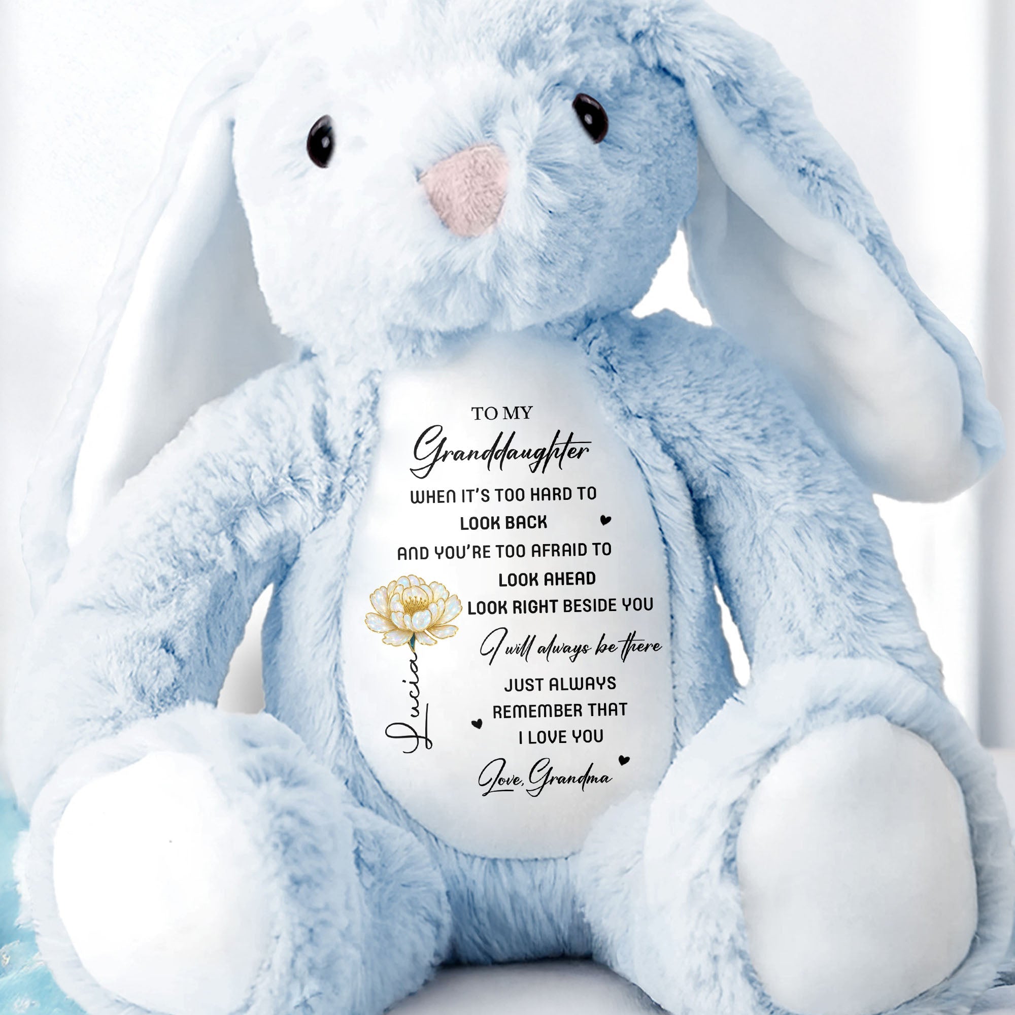 To My Granddaughter I Will Always Be Here With Rose - Personalized Stuffed Bunny - GDT506_BUN