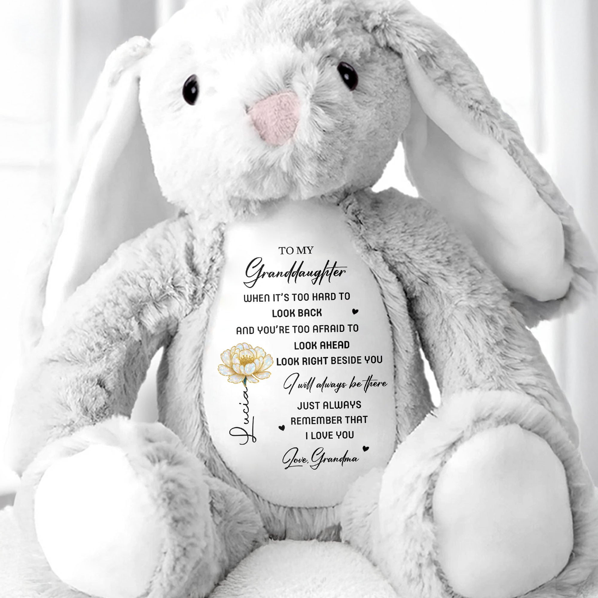 To My Granddaughter I Will Always Be Here With Rose - Personalized Stuffed Bunny - GDT506_BUN