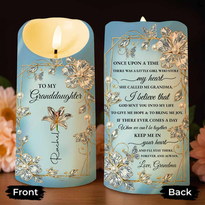 To My Granddaughter, Love From Grandma, Flowers and Pearls - Personalized Custom LED Candle - GDT506_LECA