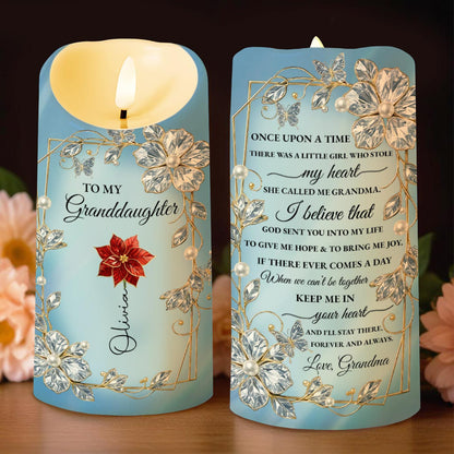 To My Granddaughter, Love From Grandma, Flowers and Pearls - Personalized Custom LED Candle - GDT506_LECA