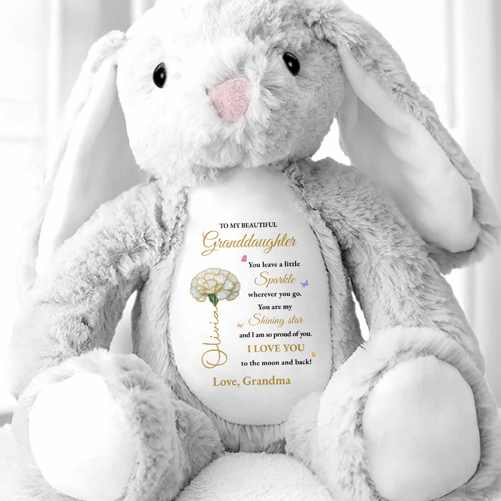 To My Beautiful Granddaughter, Sparkle And Shine With Love - Personalized Stuffed Bunny - GDT507_BUN