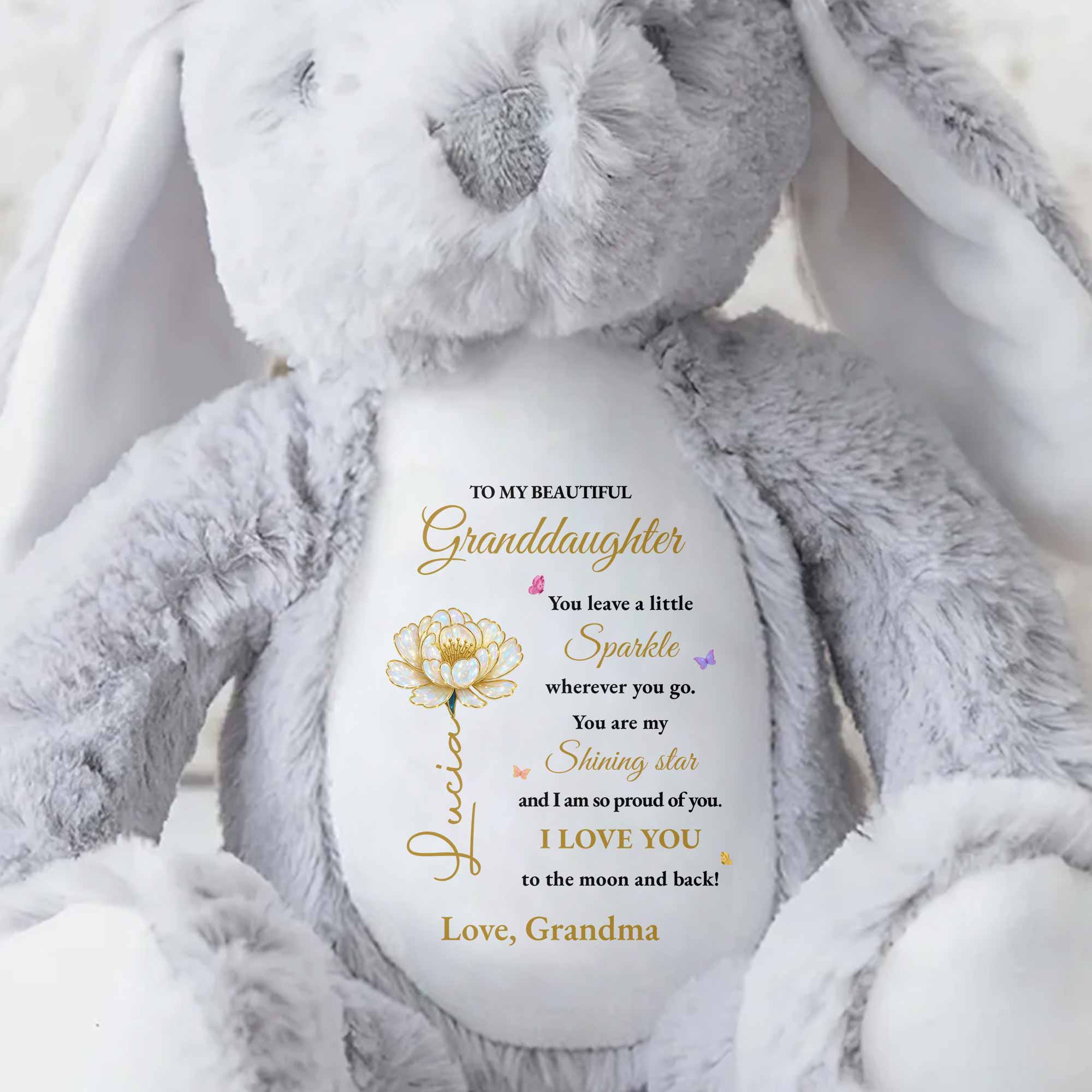 To My Beautiful Granddaughter, Sparkle And Shine With Love - Personalized Stuffed Bunny - GDT507_BUN