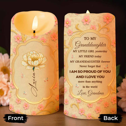 To My Granddaughter Proud And Loved Floral Design - Personalized Custom LED Candle - GDT507_LECA