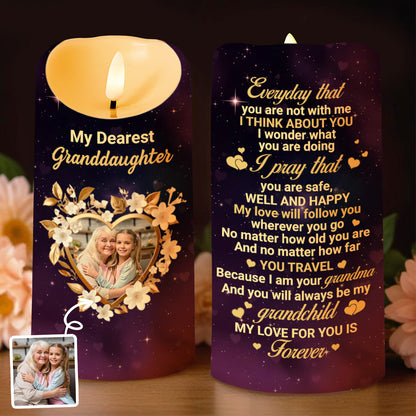 To My Dearest Granddaughter, Love Forever, Flowers and Stars - Personalized Custom LED Candle - GDT508_LECA