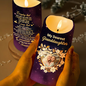 To My Dearest Granddaughter, Love Forever, Flowers and Stars - Personalized Custom LED Candle - GDT508_LECA