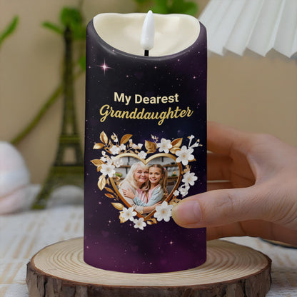 To My Dearest Granddaughter, Love Forever, Flowers and Stars - Personalized Custom LED Candle - GDT508_LECA