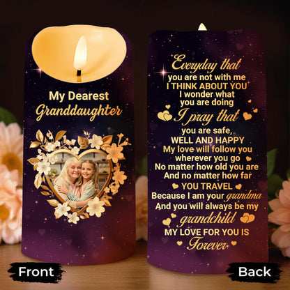 To My Dearest Granddaughter, Love Forever, Flowers and Stars - Personalized Custom LED Candle - GDT508_LECA