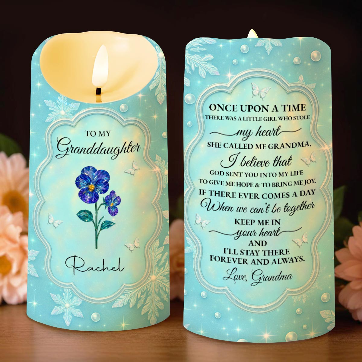 To My Granddaughter, Flowers And Butterflies - Personalized Custom LED Candle - GDT510_LECA