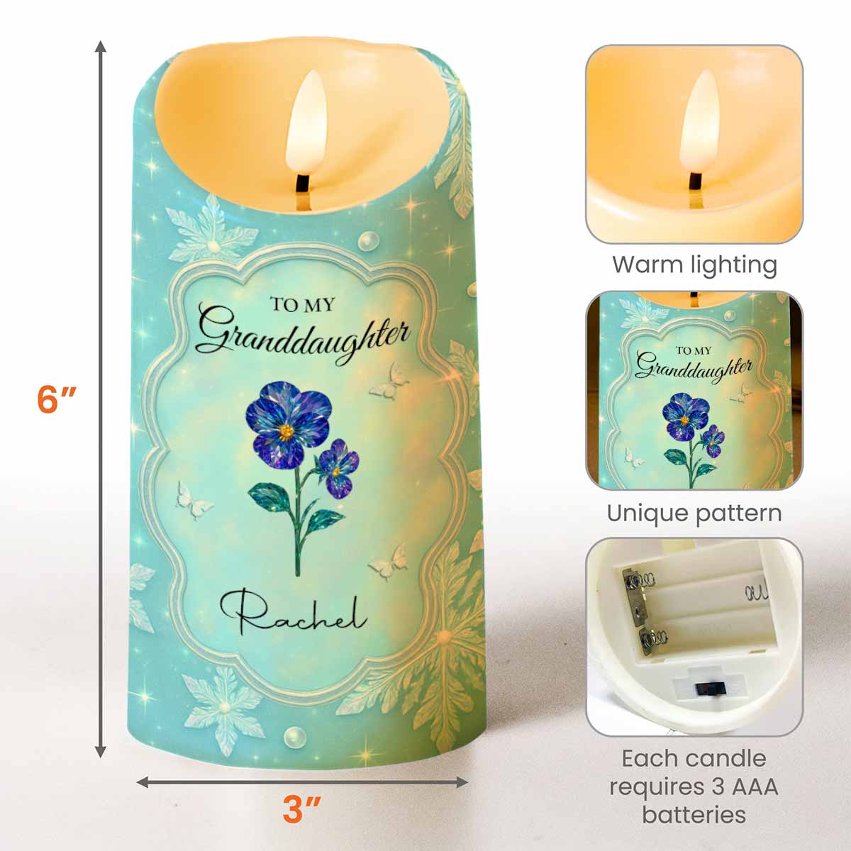 To My Granddaughter, Flowers And Butterflies - Personalized Custom LED Candle - GDT510_LECA