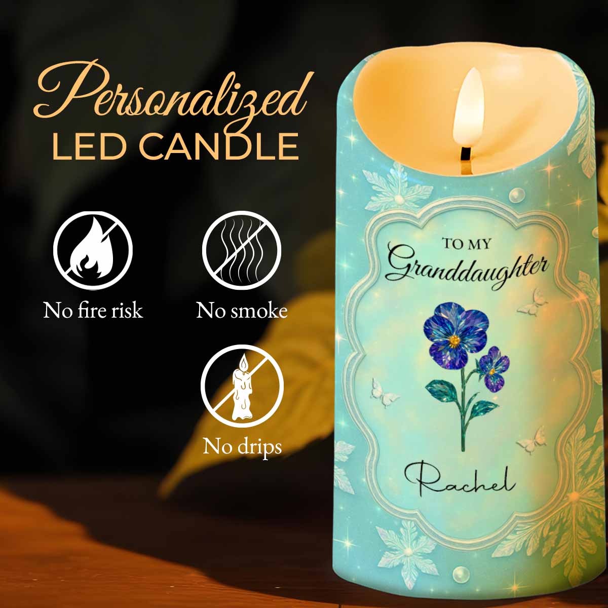 To My Granddaughter, Flowers And Butterflies - Personalized Custom LED Candle - GDT510_LECA