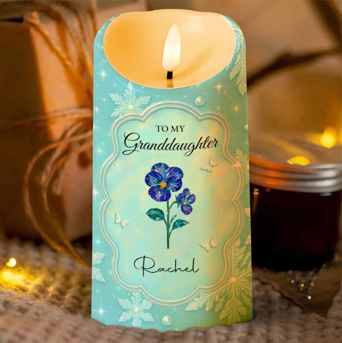 To My Granddaughter, Flowers And Butterflies - Personalized Custom LED Candle - GDT510_LECA