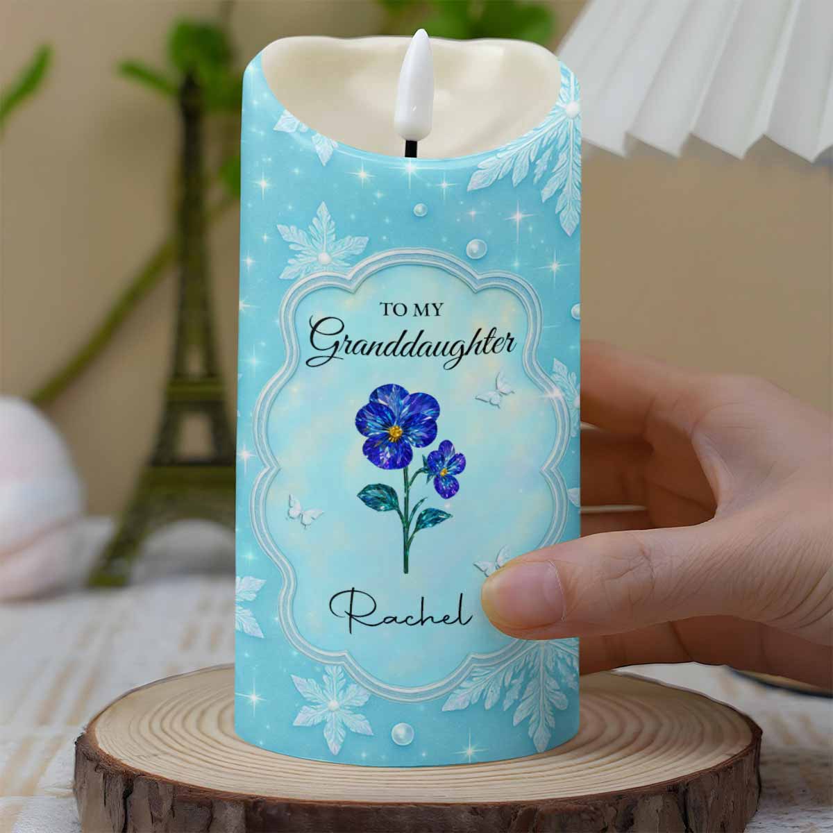 To My Granddaughter, Flowers And Butterflies - Personalized Custom LED Candle - GDT510_LECA
