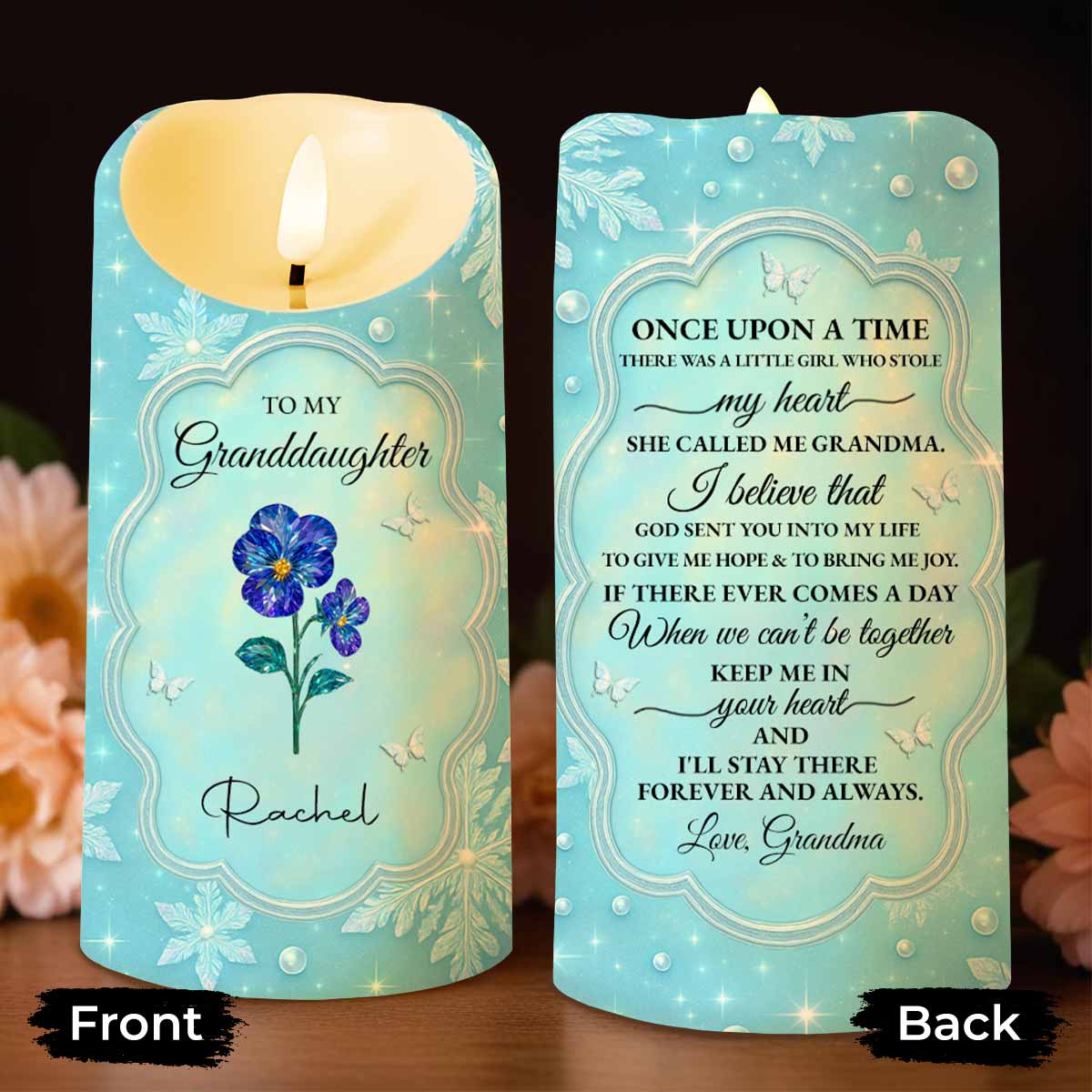 To My Granddaughter, Flowers And Butterflies - Personalized Custom LED Candle - GDT510_LECA