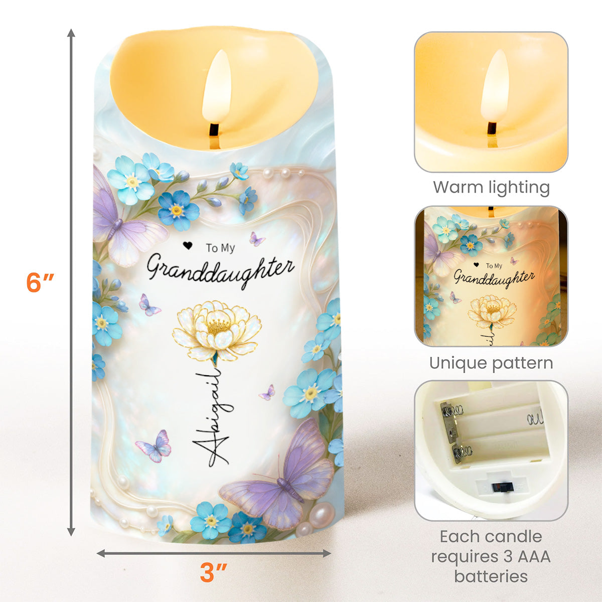 Straighten Your Crown, Butterflies and Flowers - Personalized Custom LED Candle - GDT511_LECA