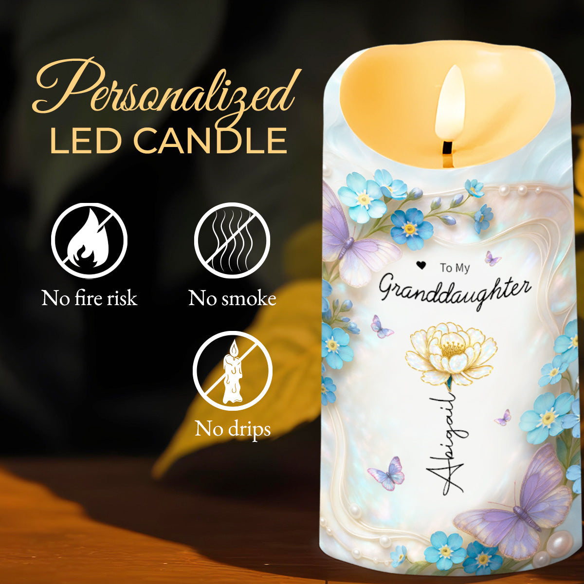 Straighten Your Crown, Butterflies and Flowers - Personalized Custom LED Candle - GDT511_LECA