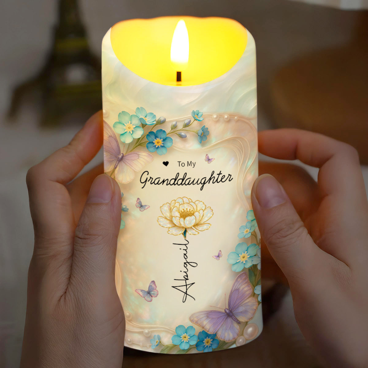 Straighten Your Crown, Butterflies and Flowers - Personalized Custom LED Candle - GDT511_LECA