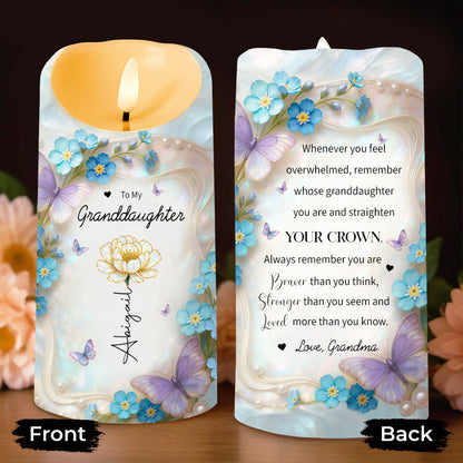 Straighten Your Crown, Butterflies and Flowers - Personalized Custom LED Candle - GDT511_LECA