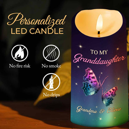 To My Granddaughter, Believe In Yourself, Butterflies And Stars - Personalized Custom LED Candle - GDT513_LECA