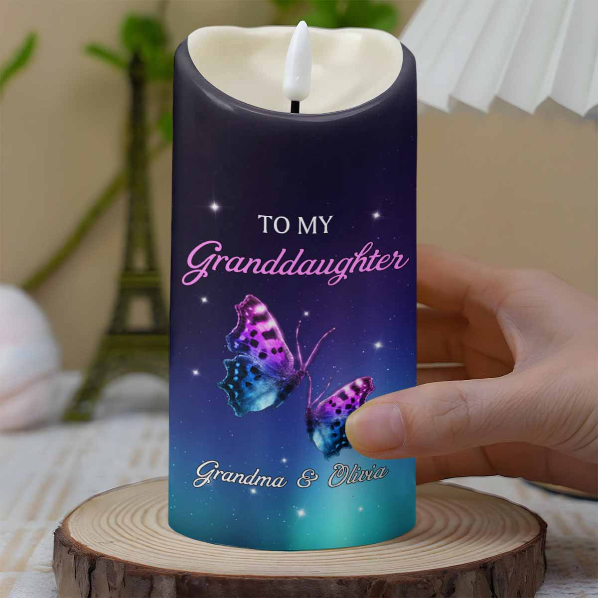 To My Granddaughter, Believe In Yourself, Butterflies And Stars - Personalized Custom LED Candle - GDT513_LECA