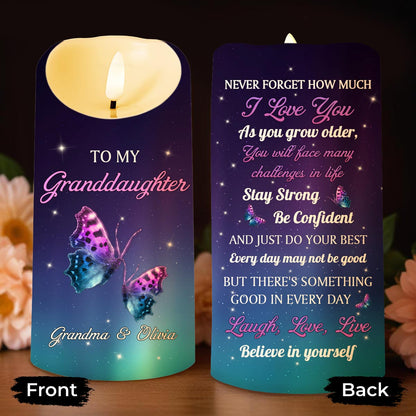 To My Granddaughter, Believe In Yourself, Butterflies And Stars - Personalized Custom LED Candle - GDT513_LECA