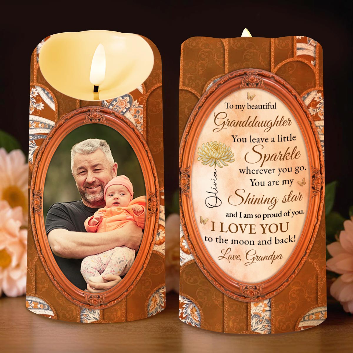 To My Beautiful Granddaughter, Shining Star, Flowers And Butterfly - Personalized Custom LED Candle - GDT514_LECA