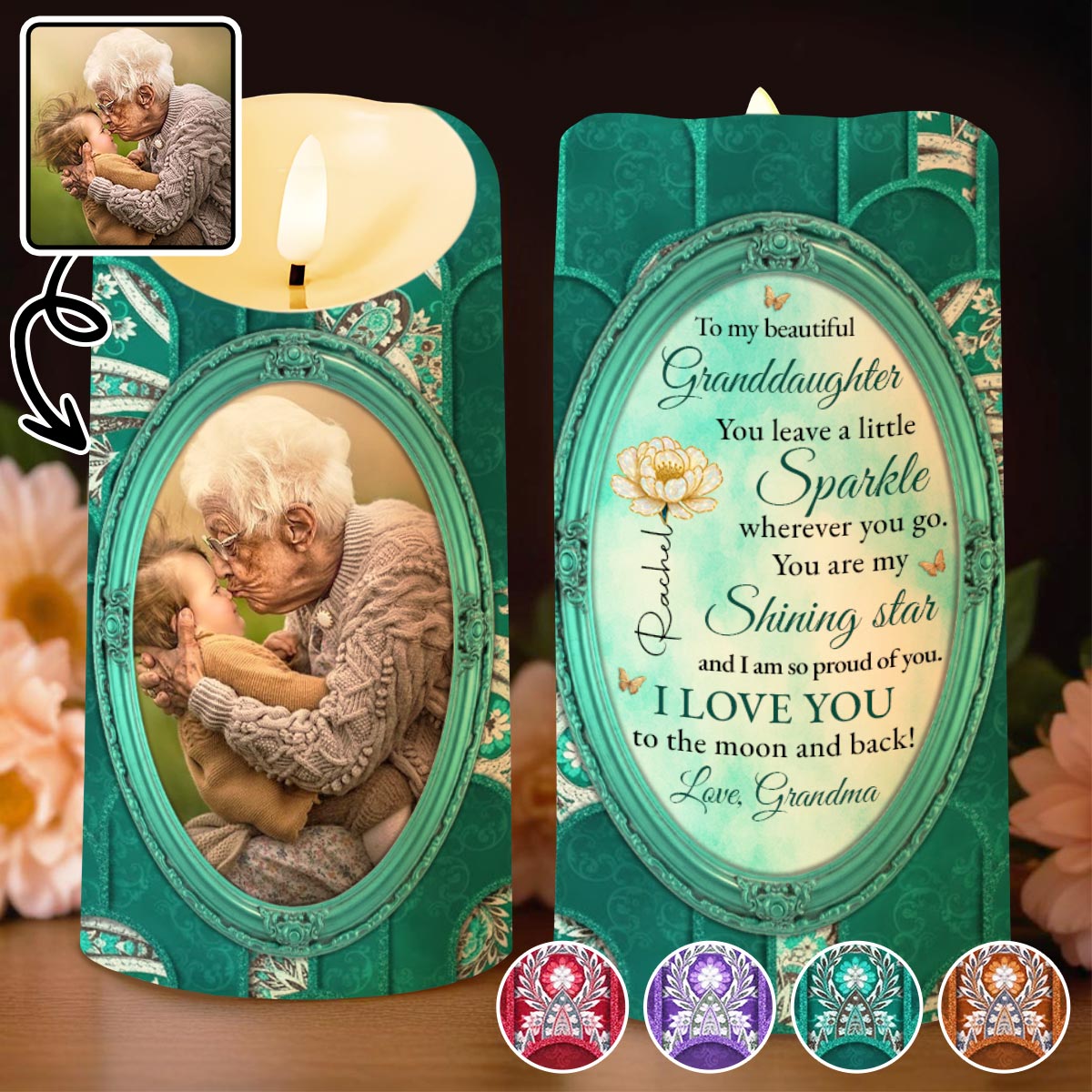 To My Beautiful Granddaughter, Shining Star, Flowers And Butterfly - Personalized Custom LED Candle - GDT514_LECA