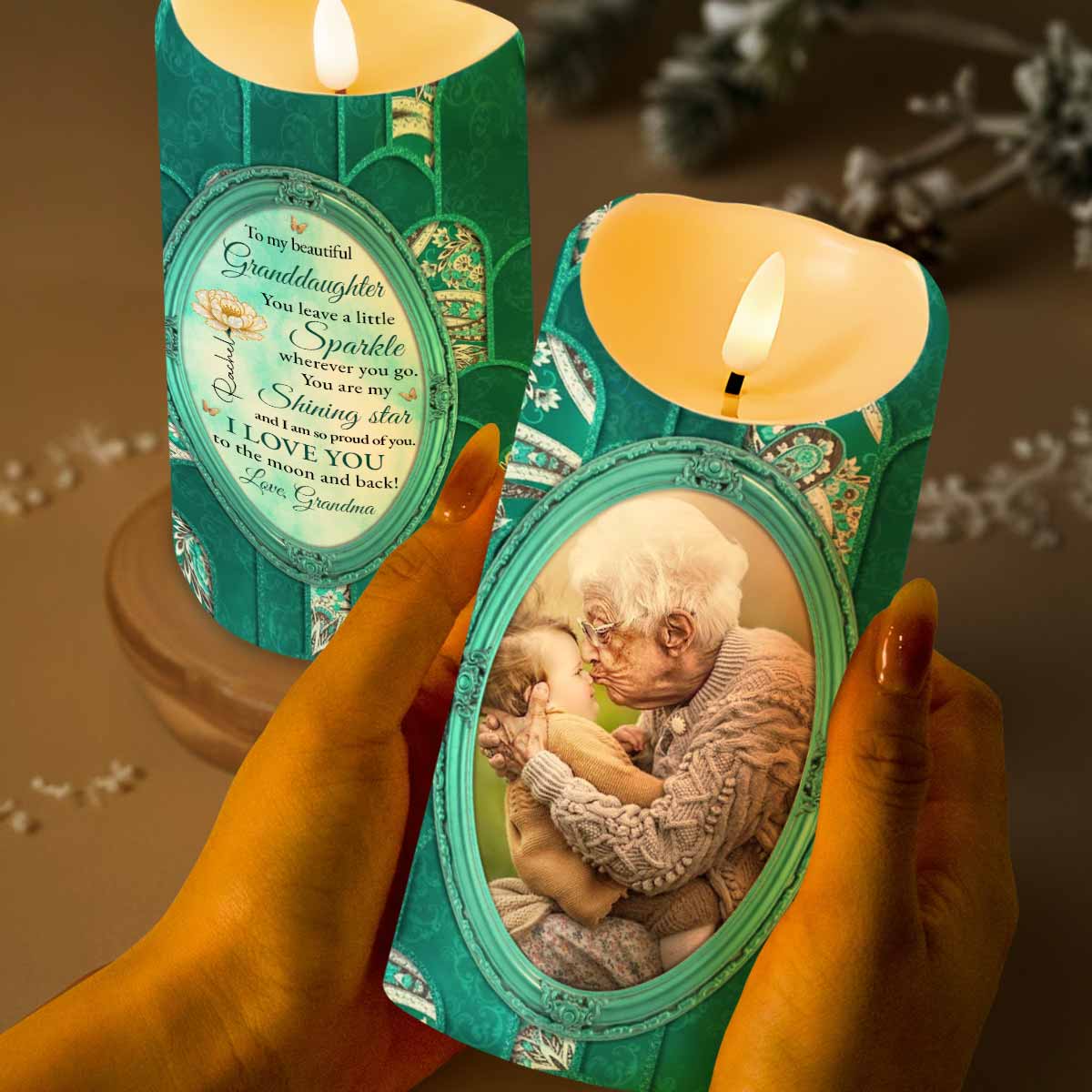To My Beautiful Granddaughter, Shining Star, Flowers And Butterfly - Personalized Custom LED Candle - GDT514_LECA