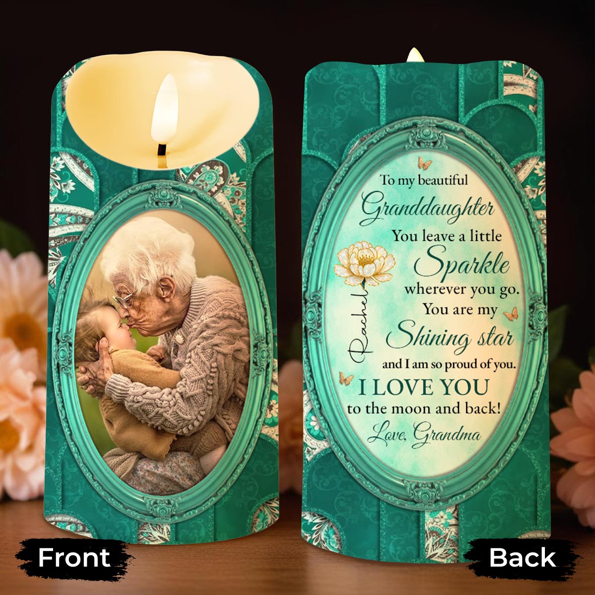 To My Beautiful Granddaughter, Shining Star, Flowers And Butterfly - Personalized Custom LED Candle - GDT514_LECA