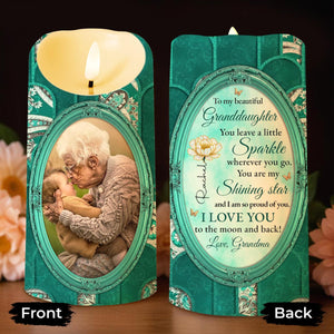To My Beautiful Granddaughter, Shining Star, Flowers And Butterfly - Personalized Custom LED Candle - GDT514_LECA