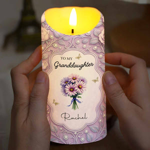 To My Granddaughter, Love Grandma, Flowers And Crown - Personalized Custom LED Candle - GDT518_LECA