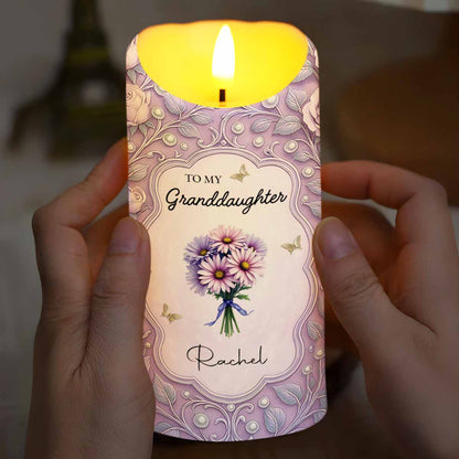 To My Granddaughter, Love Grandma, Flowers And Crown - Personalized Custom LED Candle - GDT518_LECA