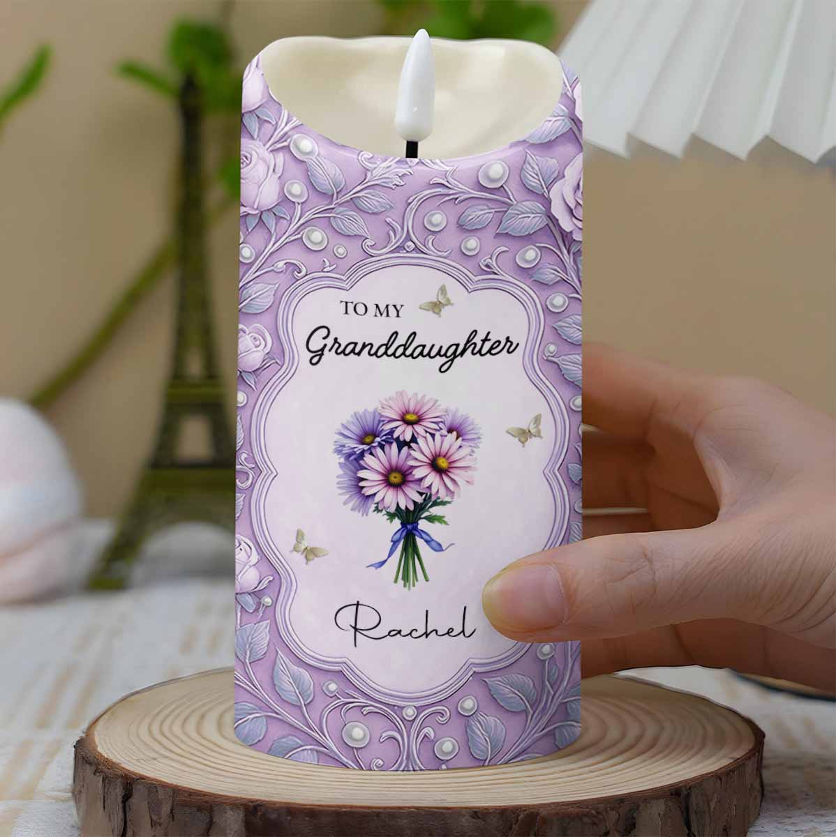 To My Granddaughter, Love Grandma, Flowers And Crown - Personalized Custom LED Candle - GDT518_LECA