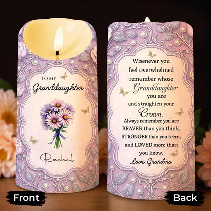 To My Granddaughter, Love Grandma, Flowers And Crown - Personalized Custom LED Candle - GDT518_LECA