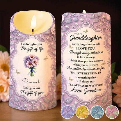 To My Granddaughter Love Between Us Message With Flowers - Personalized Custom LED Candle - GDT520_LECA