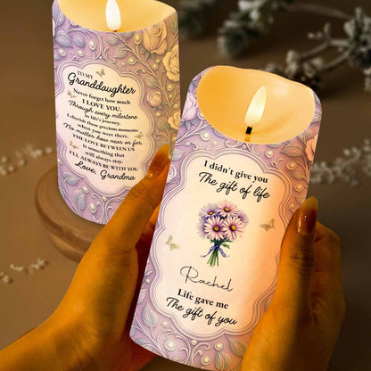 To My Granddaughter Love Between Us Message With Flowers - Personalized Custom LED Candle - GDT520_LECA