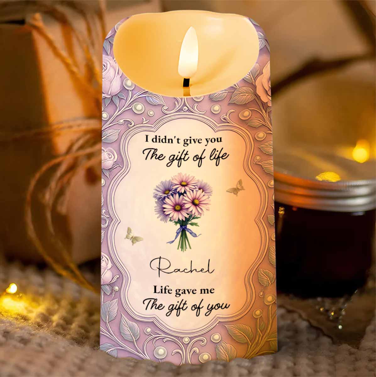 To My Granddaughter Love Between Us Message With Flowers - Personalized Custom LED Candle - GDT520_LECA