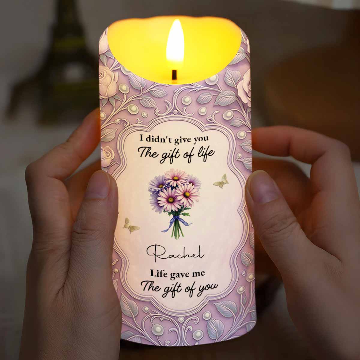 To My Granddaughter Love Between Us Message With Flowers - Personalized Custom LED Candle - GDT520_LECA