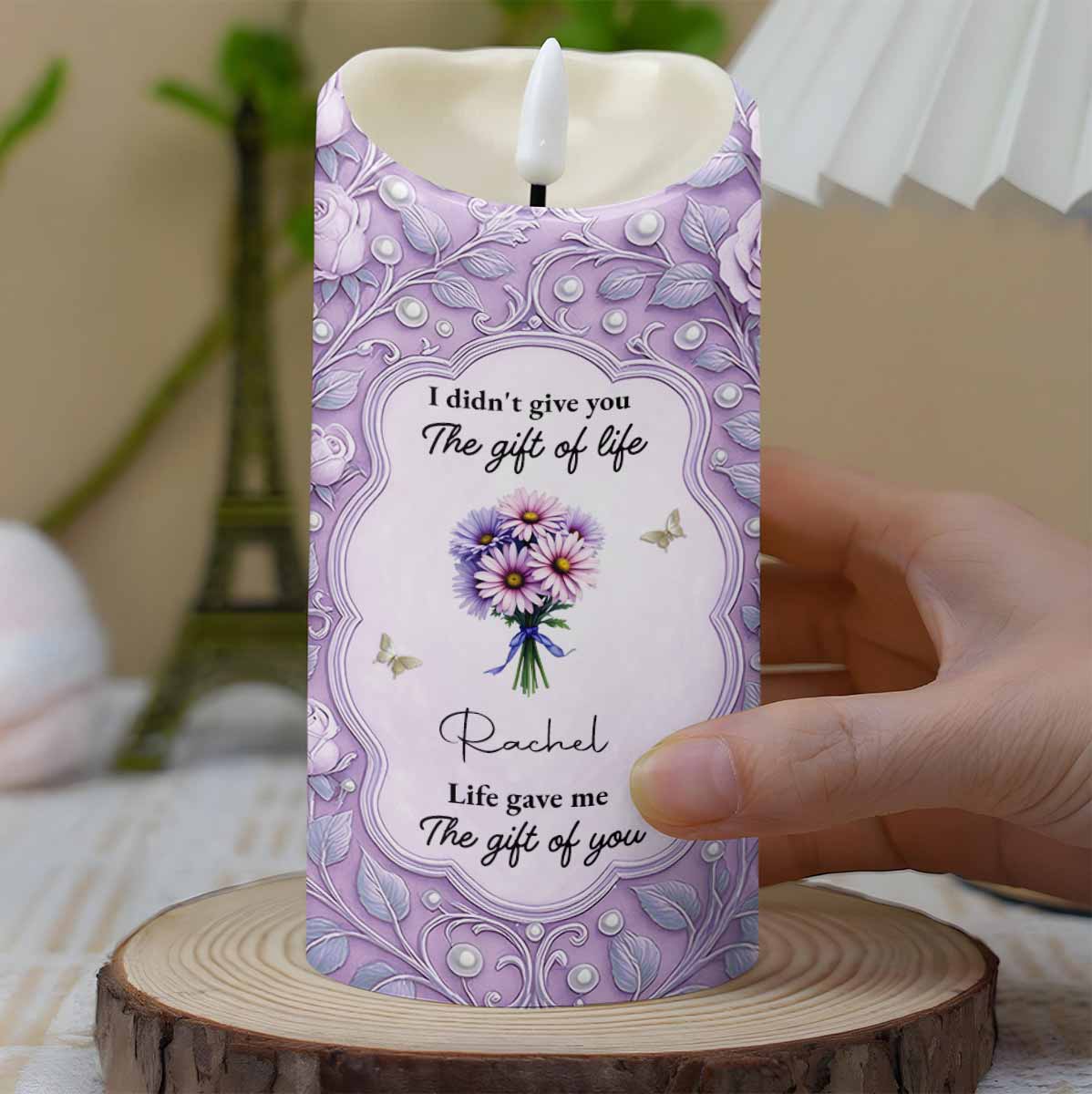 To My Granddaughter Love Between Us Message With Flowers - Personalized Custom LED Candle - GDT520_LECA