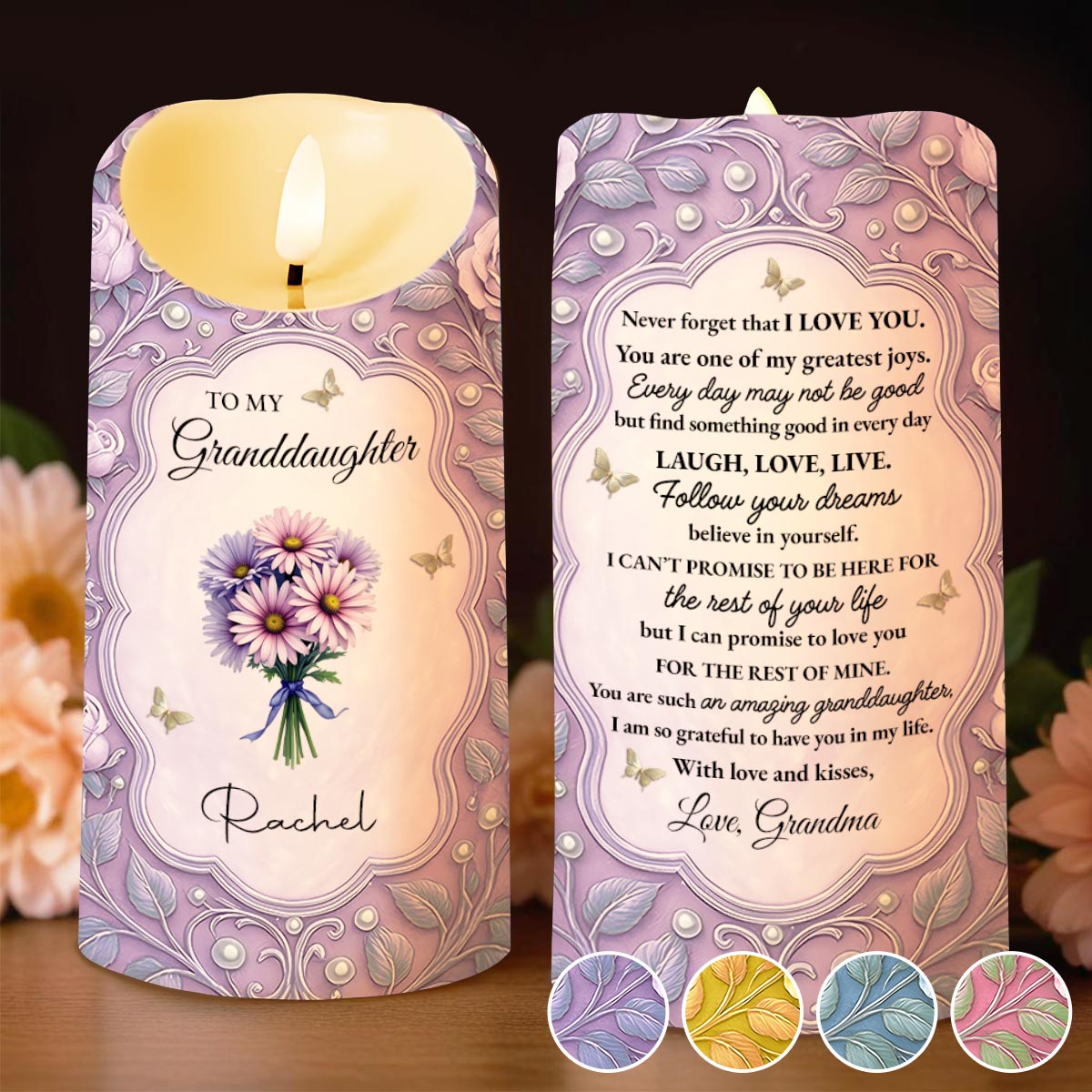To My Granddaughter, Remember I Love You, Flowers and Butterflies - Personalized Custom LED Candle - GDT521_LECA