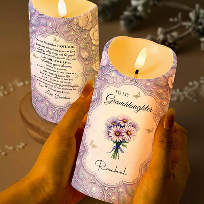 To My Granddaughter, Remember I Love You, Flowers and Butterflies - Personalized Custom LED Candle - GDT521_LECA