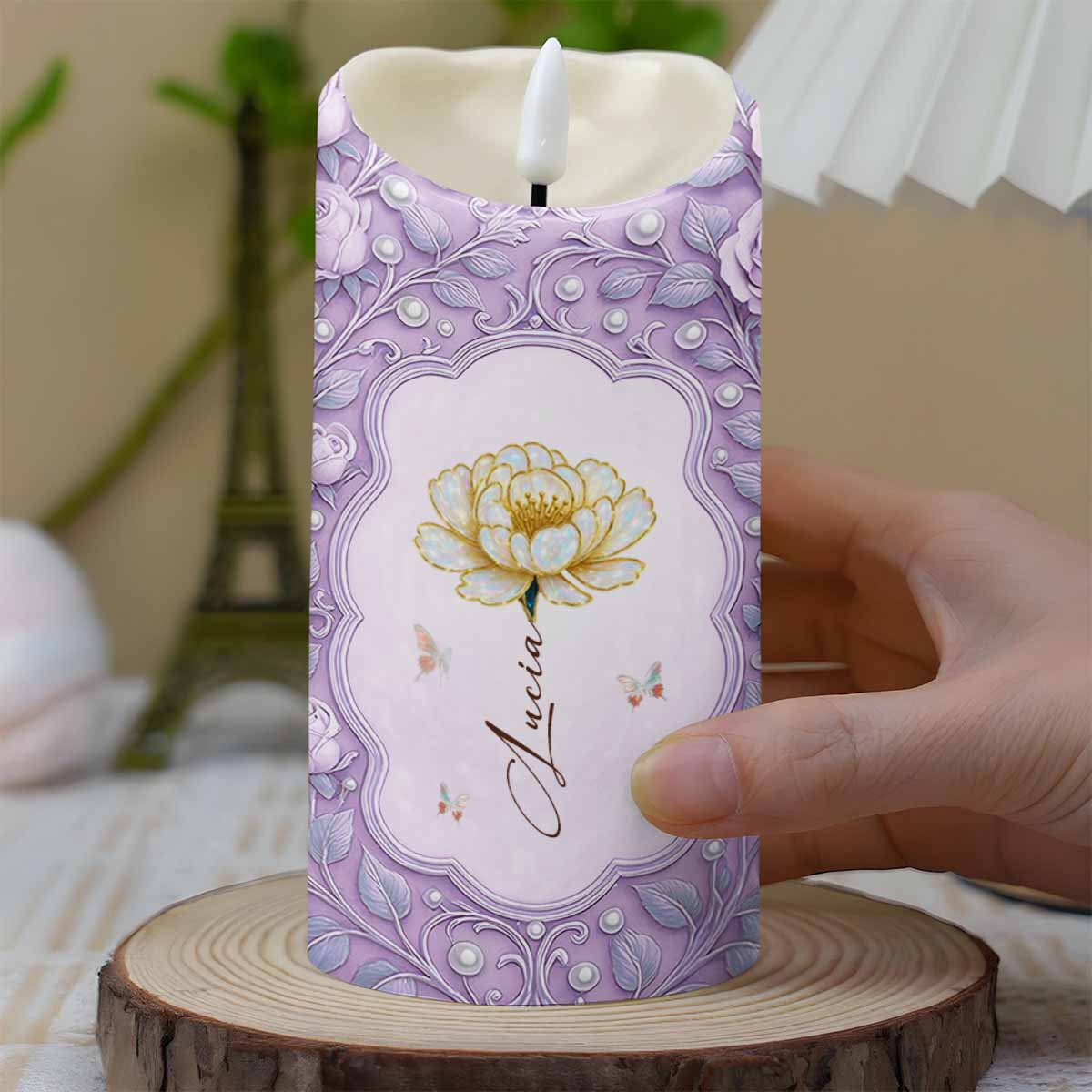 To My Granddaughter, Flowers And Butterflies Design - Personalized Custom LED Candle - GDT523_LECA