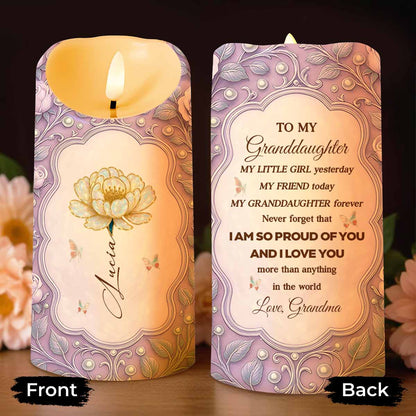 To My Granddaughter, Flowers And Butterflies Design - Personalized Custom LED Candle - GDT523_LECA
