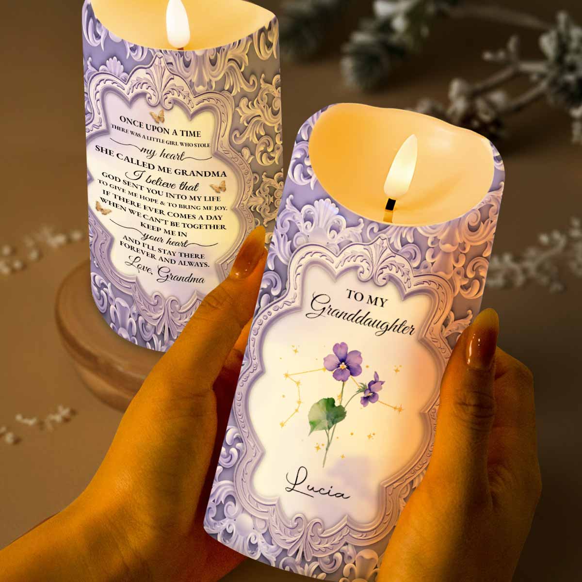 To My Granddaughter, Once Upon A Time, Love From Grandma - Personalized Custom LED Candle - GDT527_LECA