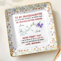 To My Granddaughter, Flowers, Love From Grandma - Personalized Custom Jewelry Dish, Ceramic Dish, Square Shape - GDT537_SCRF