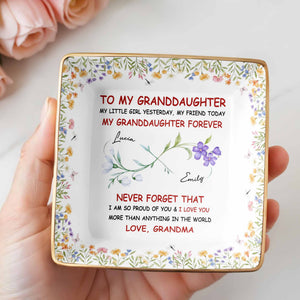 To My Granddaughter, Flowers, Love From Grandma - Personalized Custom Jewelry Dish, Ceramic Dish, Square Shape - GDT537_SCRF