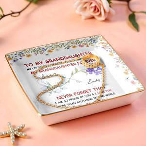 To My Granddaughter, Flowers, Love From Grandma - Personalized Custom Jewelry Dish, Ceramic Dish, Square Shape - GDT537_SCRF