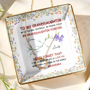 To My Granddaughter, Flowers, Love From Grandma - Personalized Custom Jewelry Dish, Ceramic Dish, Square Shape - GDT537_SCRF