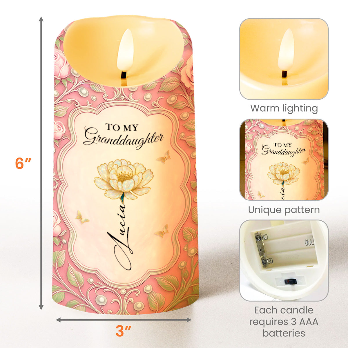 To My Granddaughter, Love Promised With Flowers And Butterflies - Personalized Custom LED Candle - GDT542_LECA